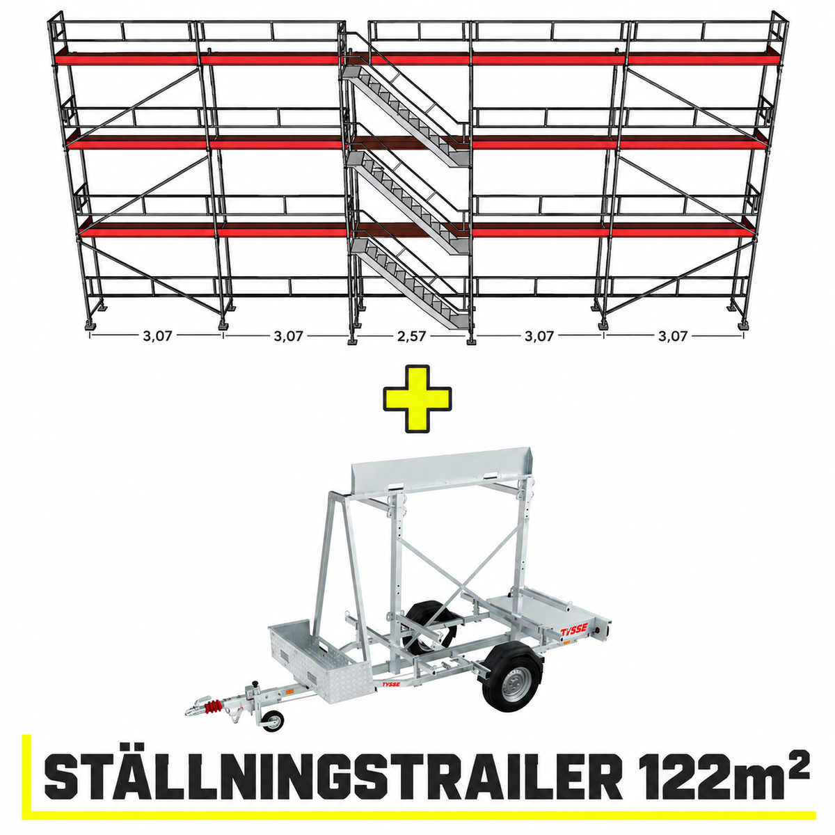 Ramställlning 15x8m med trapptorn 3 vån + trailer